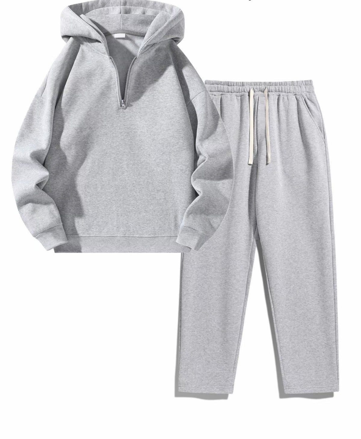 Essential Oversized Tracksuit Set - Half Zip Hoodie + Jogger Pants - Unisex - Heather Grey